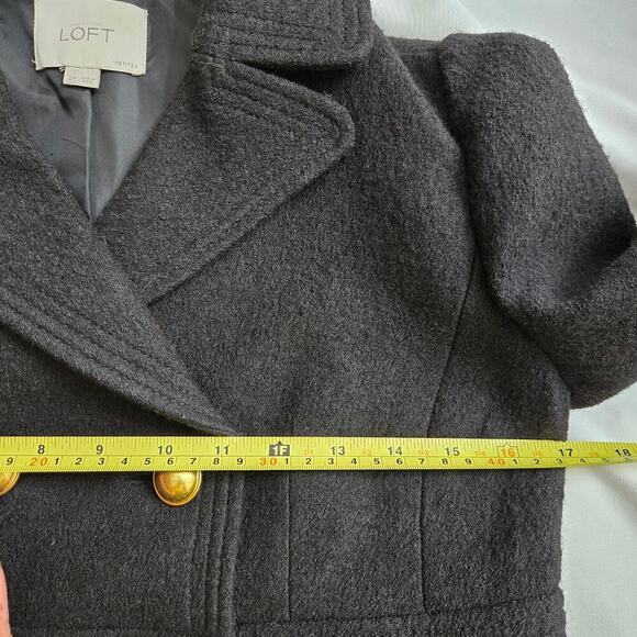ANN TAYLOR LOFT Petites Womens 2P Black Pea Coat Gold Buttons Wool Blend Classic - Picture 6 of 9